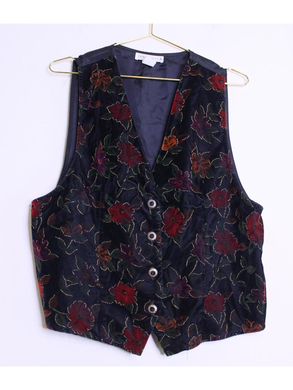 VTG Dark Floral Velvet Whimsigoth Vest - Large